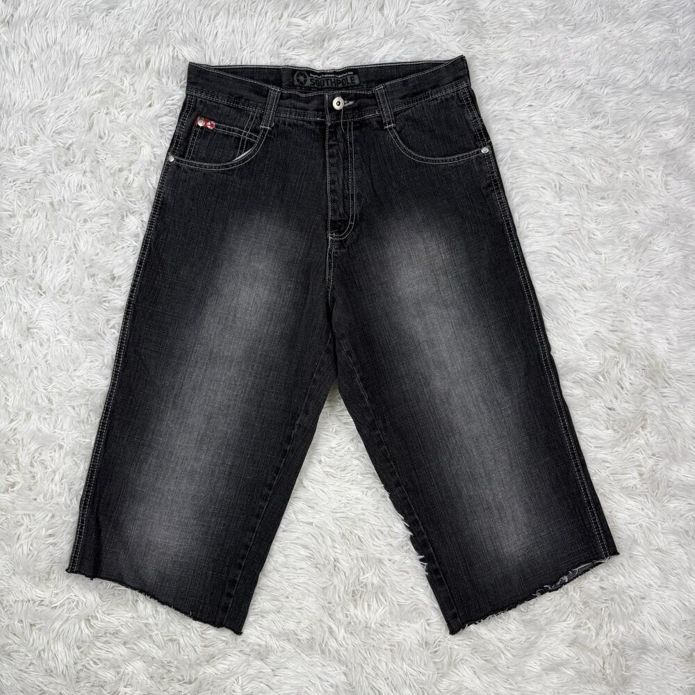 Y2K SouthPole Baggy Shorts Mens 30‎ Black Faded Jorts VTG Hip Hop Skater Red Tag